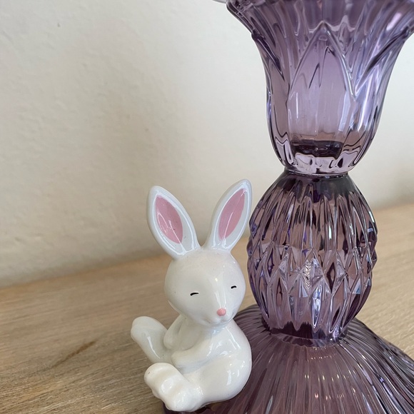 NWT Bath & Bodyworks Purple Glass Candle Holder with White Bunny Accent - Picture 5 of 5